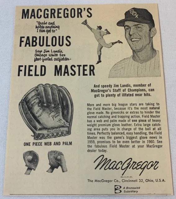 1960 Macgregor Baseball Guanto Ad ~ Jim Landis Chicago Bianco Sox