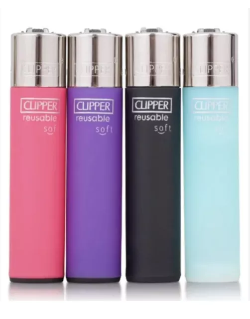 4 X Soft Touch Clipper Lighters Gas Reusable Lighter Cool New Design Uk Seller