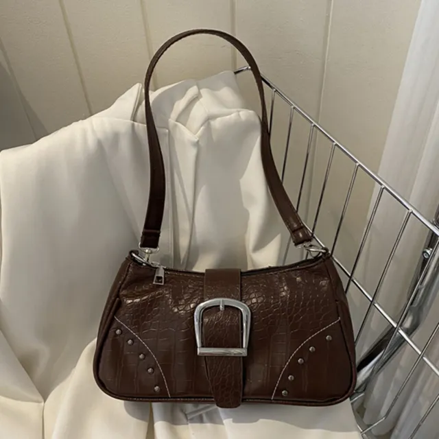 Women Shoulder Bag Alligator Pattern PU Leather Underarm Bag Handbags (Coffee)