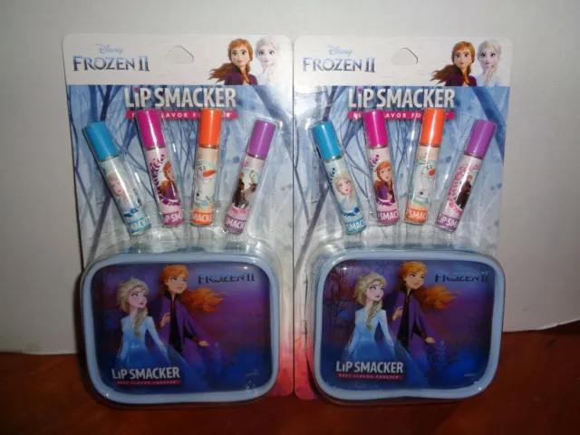 Lot of 2 Disney Frozen II Lip Smacker 4 Flavored Lip Gloss and Carry Bag Sets