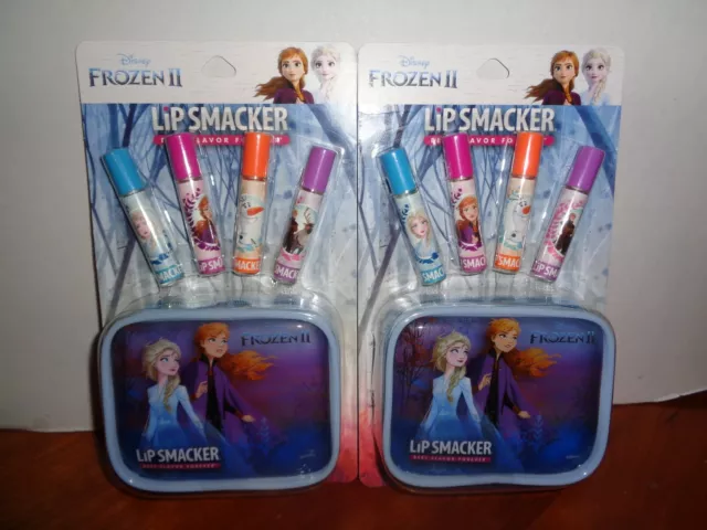 Lot of 2 Disney Frozen II Lip Smacker 4 Flavored Lip Gloss and Carry Bag Sets