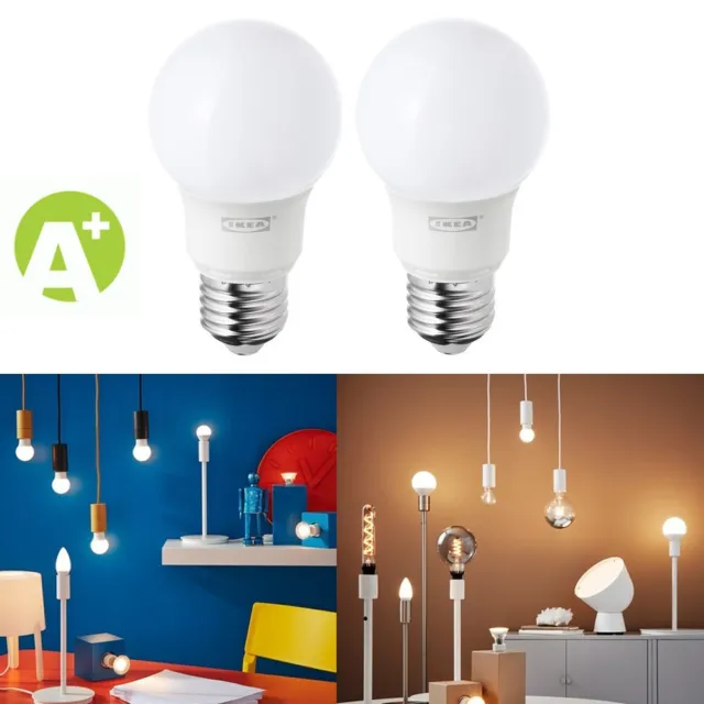 2x Ikea RYET Bulb LED bulb E27 400 lumen Globe bulb opal white Bulb UK