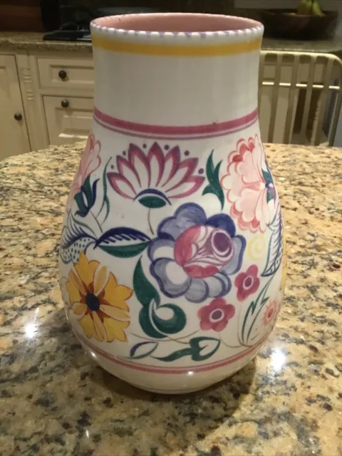 Vintage Poole Pottery Floral Vase Stamped & Signed - 10" tall