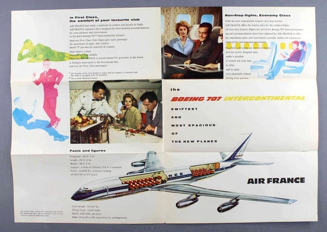 Air France Boeing 707 Cutaway Airline Sales Brochure Vintage 1959