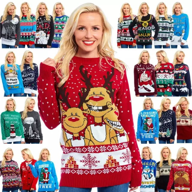Christmas Jumper Unisex Men Ladies Women Xmas Knit Sweater Funny Cheesy Novelty