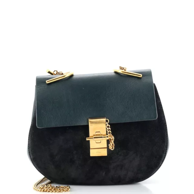 Chloe Drew Crossbody Bag Leather and Suede Small Green