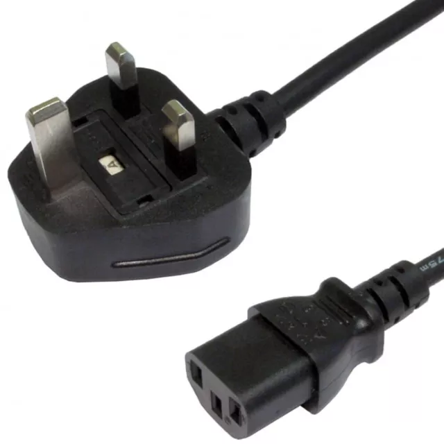 1m UK Plug to IEC Socket Mains 10A Power Cable PC Monitor Amp Kettle C13 Lead