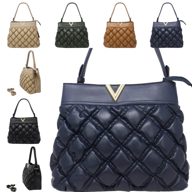 Damen V-förmige Metall Logo Griff Griff Tasche Damen gesteppte Schultertasche 2052