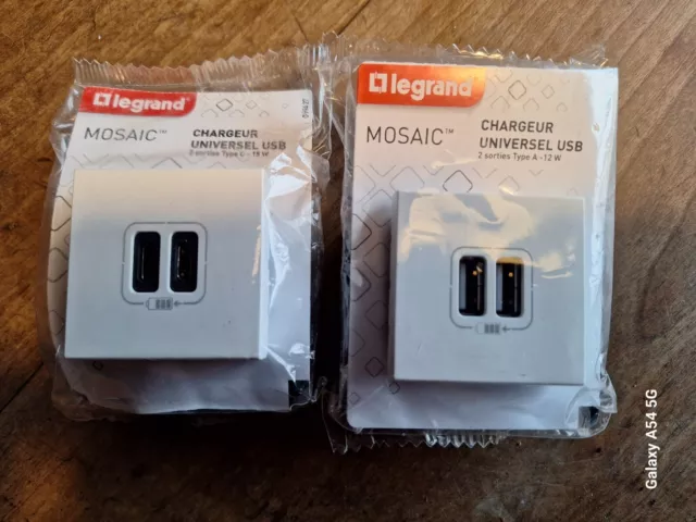 2 × 2 chargeurs USB universels Legrand Mosaic Type C et type A