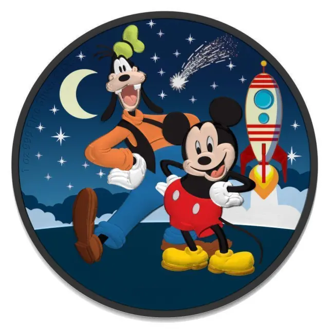 Niue Islands 2021 2 $ Disney - Mickey & Goofy Rocket Star 1 Oz Silver Coin