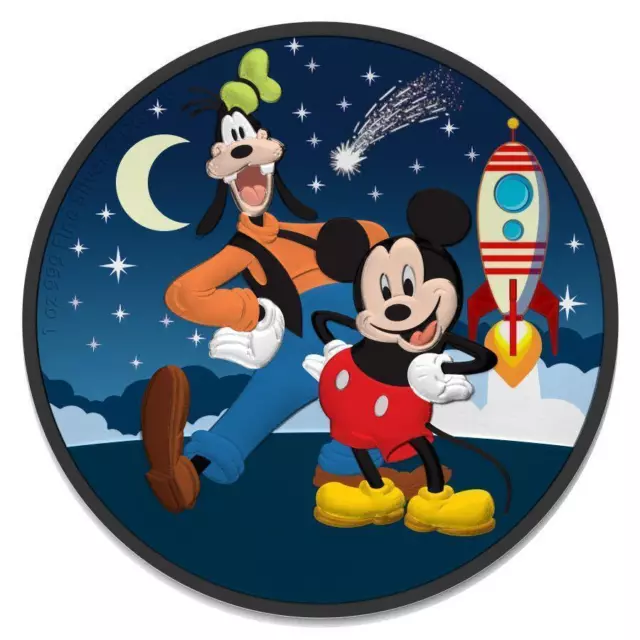 Niue Islands 2021 2 $ Disney - Mickey & Goofy Rocket Star 1 Oz Silver Coin