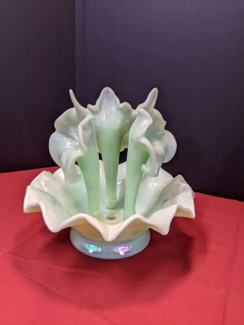 Fenton Art Glass 7601 GE Sea Green Satin Epergne RARE Vintage Stamped Fenton