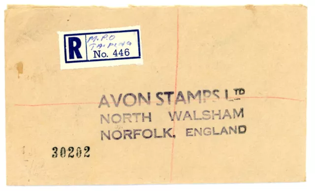 1960 Malaya registered cover from Taiping MPO Perak to England via Ipoh