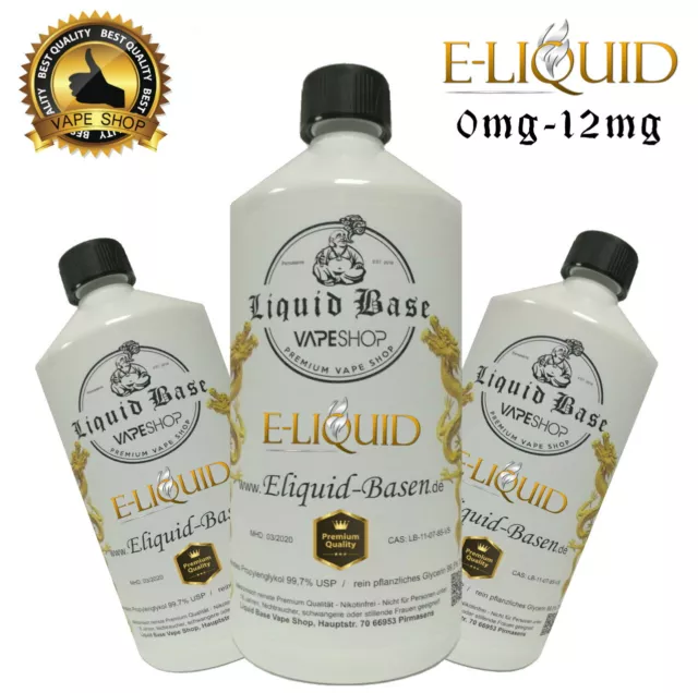 E Liquid Base 1000ml mit Nikotin Shots 0mg, 3mg, 6mg, 20mg 50/50