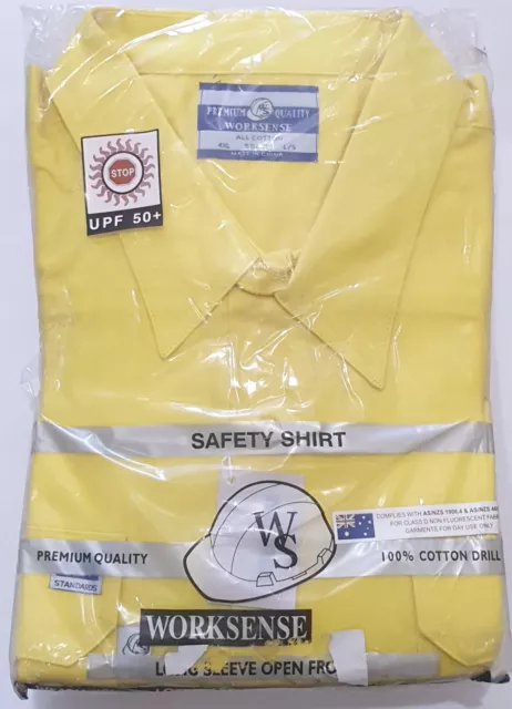 3 Pack Mens Hi- Vis Yellow Safety Shirt Long Sleeve 4XL Premium Quality Workwear