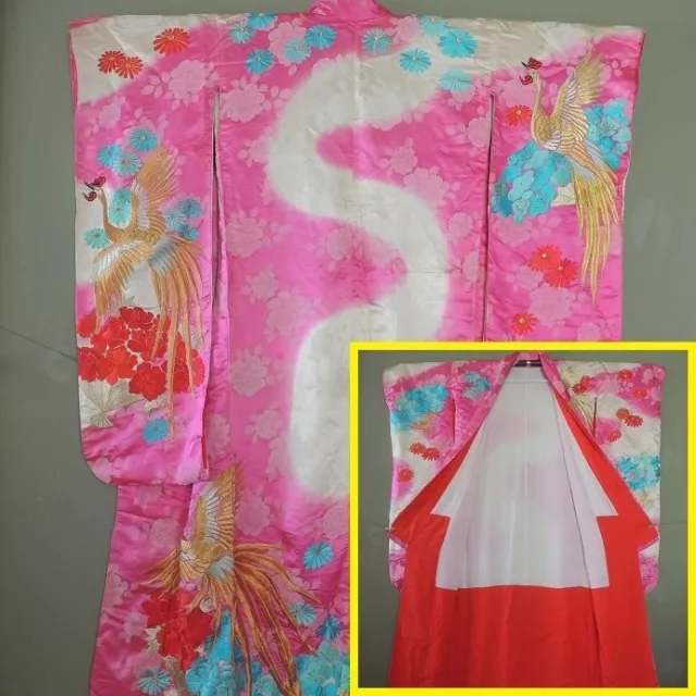 Japanese  Kimono  Uchikake Wedding pure  bride costum Phoenix and Roses 175cm