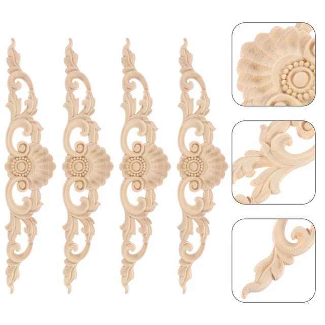 4Pcs Porte En Bois Applique Meubles Onlays Bois Appliques Meubles Rose Applique