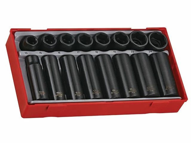 Teng TT9116 Regular/Deep Impact Socket Set 16 Piece- 1/2in Drive