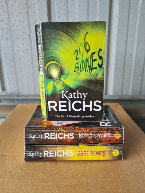 3 Kathy Reichs Paperback Book Bundle 206 Bones, Bare Bones, Bones to Ashes