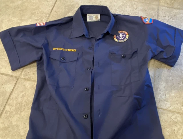 Boy Scouts of America Uniform Blue Shirt Youth Large Short Sleeve Patches TX L