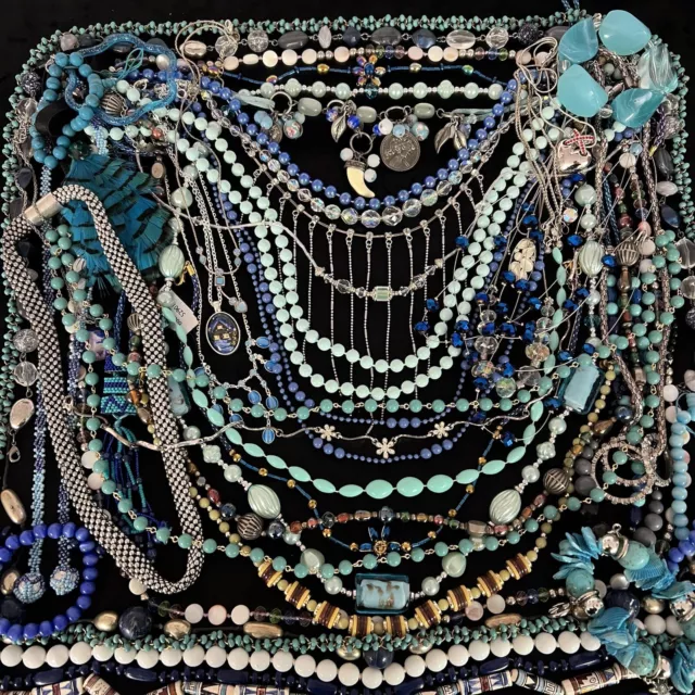 Job Lot Vintage / Modern Blue / Silver Tone  Necklace House Clearance Jewellery