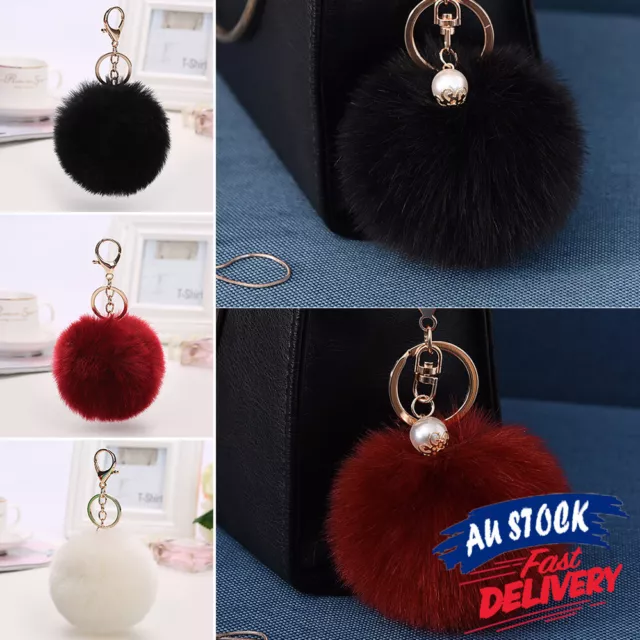 Soft Faux Keyring Fluffy Rabbit Fur HandBag Pendant Charm Pompom AU Keychain