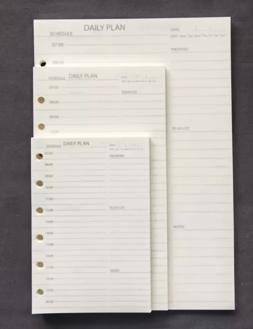 A5, A6, A7 Undated Daily Plan Refills for Six-ring Organiser/Notebook/Filofax