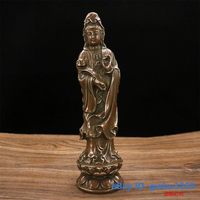 Chinese Old Bronze carved Buddha Bodhisattva Goddess Guanyin Statue 42599