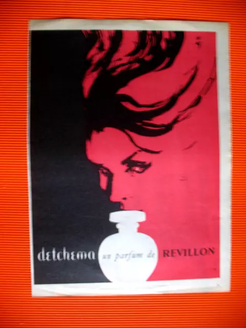 Publicite De Presse Revillon Parfum Detchema Illustration Gruau Ad 1960