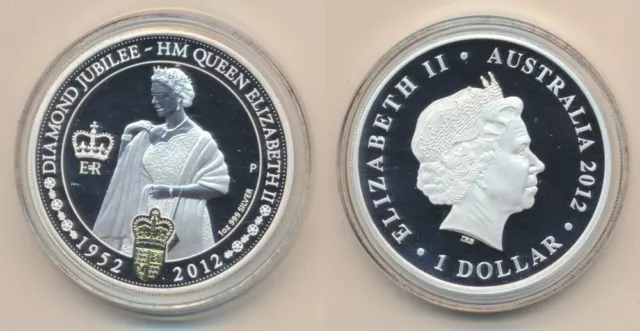 Australia: 2012 $1 QEII 1oz Silver Proof HM Queen Elizabeth II Diamond Jubilee