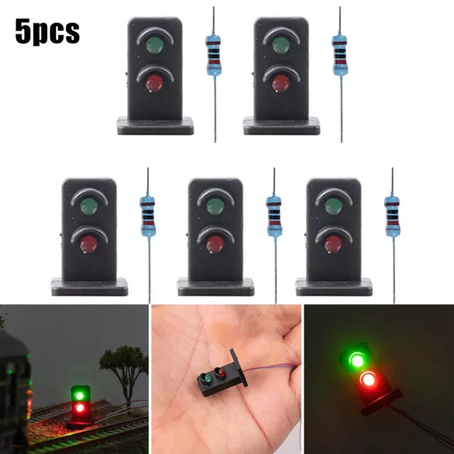 5 X Signal OO HO Gauge 1:87 Scale LED Lamppost Dwarf Signals 20mm Green/Red