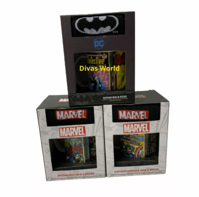 Set Tazze e Calzini in Ceramica Marvel Capitano/Spiderman/Batman Novità Tazze Regalo di Natale
