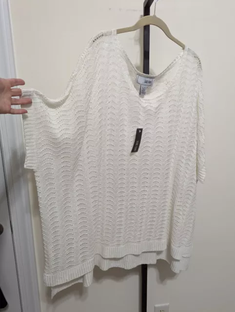 Joan Vass Women's White Boatneck Oversize Sweater Linen Poncho Top One Size 2