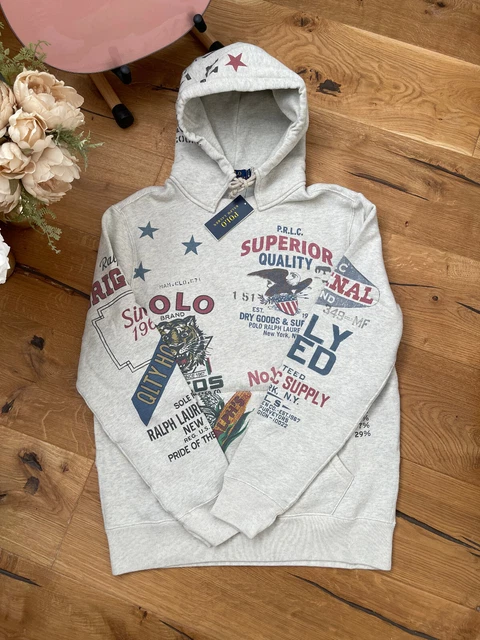 Polo RALPH LAUREN Tiger KAPUZENPULLOVER Adler American Look weiß cremefarben M L XL