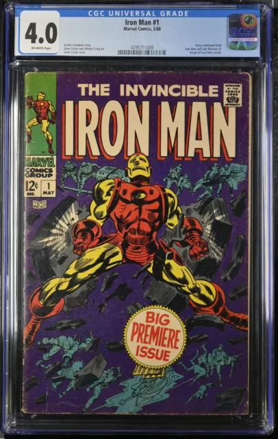 Iron Man (1968) #1 CGC VG 4.0 Off White Origin Retold! Stan Lee! Marvel 1968