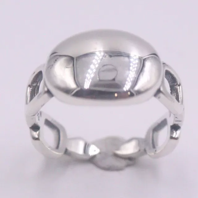 Real 925 Sterling Silver Ring 11.5mm Round Link Women Men's Band Ring US Size 8