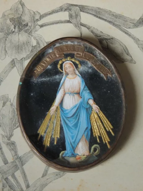 Ancien petit cadre Souvenir Notre Dame de l'oratoire - Reliquaire Vierge Marie