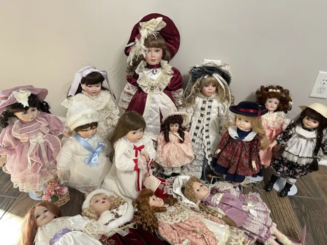 Lot of 14 porcelain doll collection, Collectible Dolls Rare Find Antique Vintage