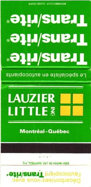 Montreal Quebec Canada Lauzier Little Inc., Vintage Matchbook Cover