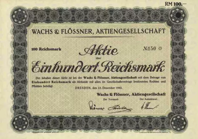Wachs & Flössner AG 1942 Dresden Sachsen 100 RM Marmelade Lehmannsche Druckerei