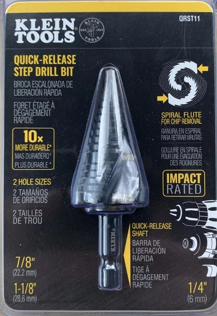 KLEIN TOOLS QRST11 Quick-Release Step Drill Bit 7/8 - 1-1/8 Inch BRAND NEW!!!