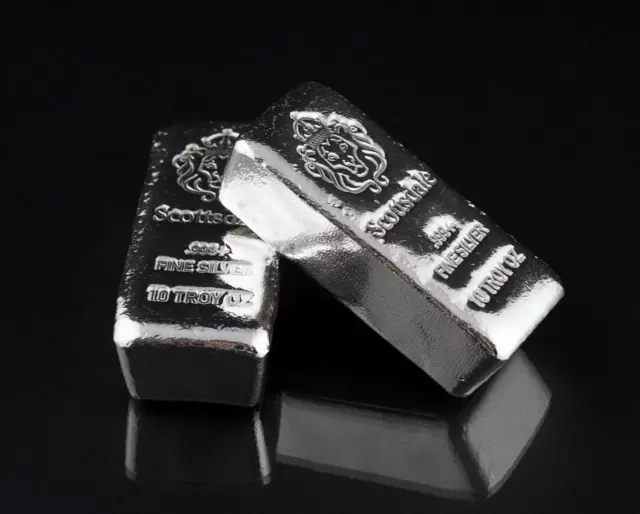 2 x 10 oz Silver Bars by Scottsdale Mint Loaf Poured "Chunky" .999 Silver #A411C