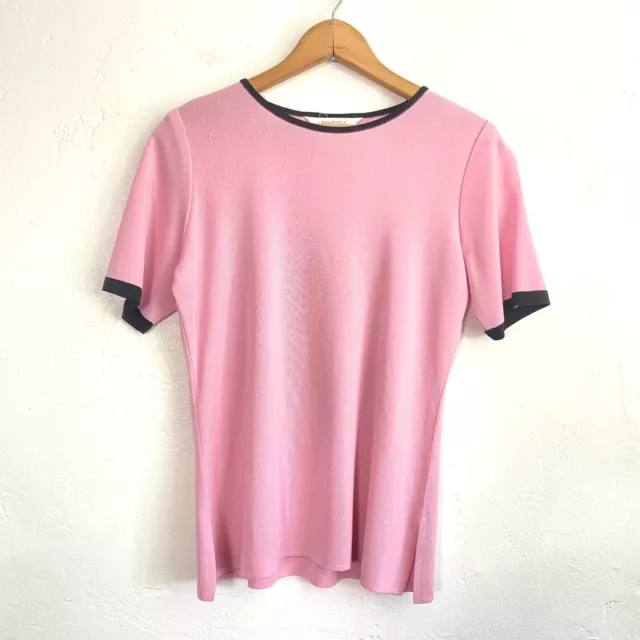 Exclusively Misook Pink Top Womens Size XS Short Sleeve Black Trim