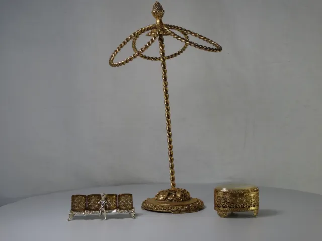 Vintage Gold Matson Era Guest Towel Holder Hollywood Regency Lipstick holder