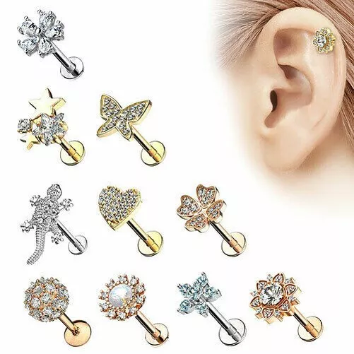 Universel Piercing Tige Cristal Labret Madonna Oreille Cartilage Clou Tragus