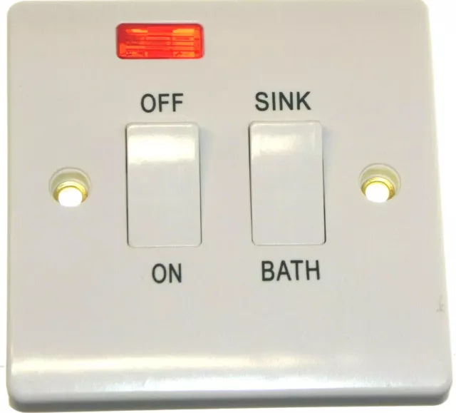 20 AMP 2 Gang Dual Immersion Heater Sink Bath Switch Neon Indicator 20A