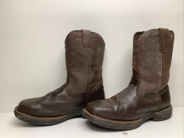 Vtg Mens Brazos Steel Squared Toe Waterp Work Dark Brown Boots Size 10 D