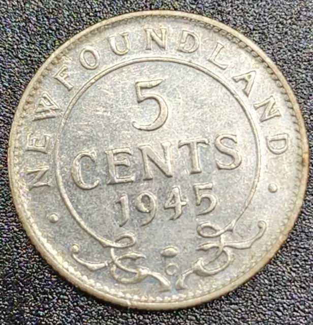 1945 C Canada Newfoundland 5 Cents Silver Coin - KM# 19a - Fine - # 26764