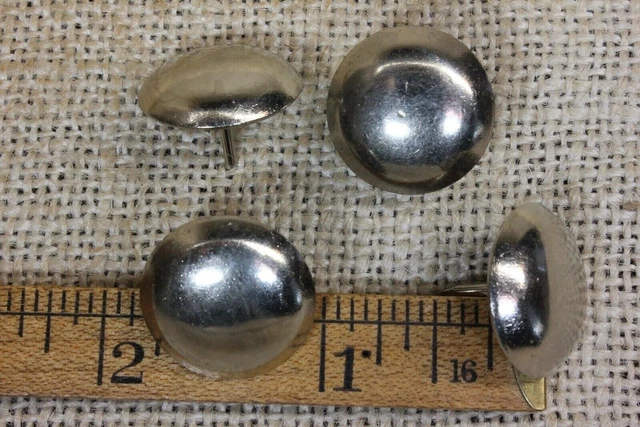 4 old Nickel on Solid BRASS TACKS 7/8” round head vintage 1957 furniture feet