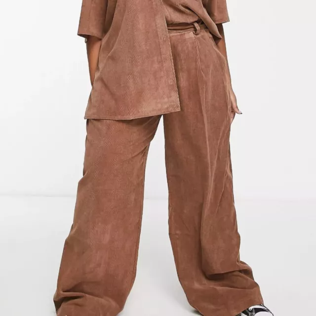 ASOS Curve US 16 Brown Corduroy Wide Leg Pants Trousers Drapey